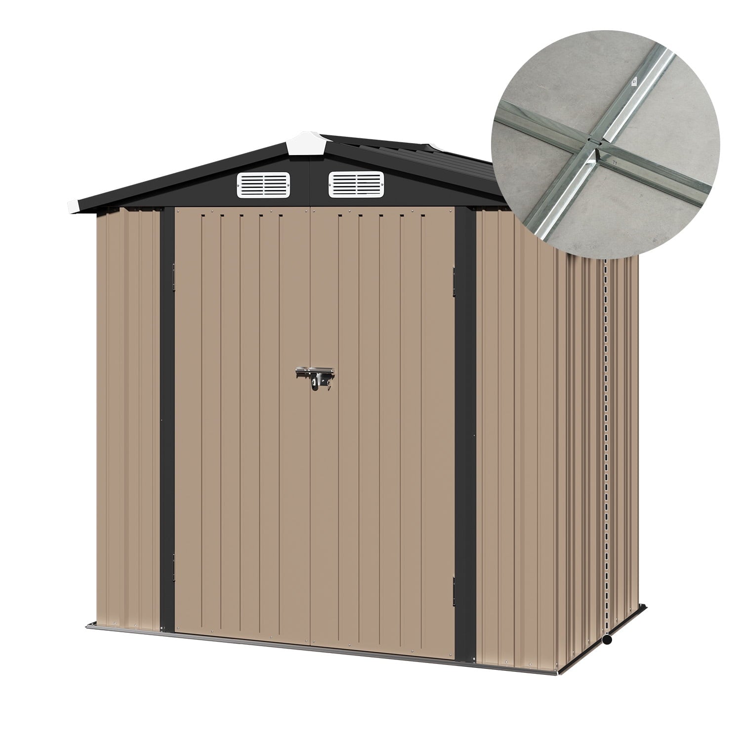Clouddwell 6x4 ft. Metal Storage Shed with Base, Galvanized Steel Outdoor Garden Shed (Brown)
