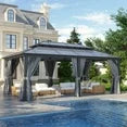 Clouddwell 12'x20' Hardtop Gazebo - Polycarbonate Double Roof with Netting & Curtains for Patio, Garden Sun Protection,Gray