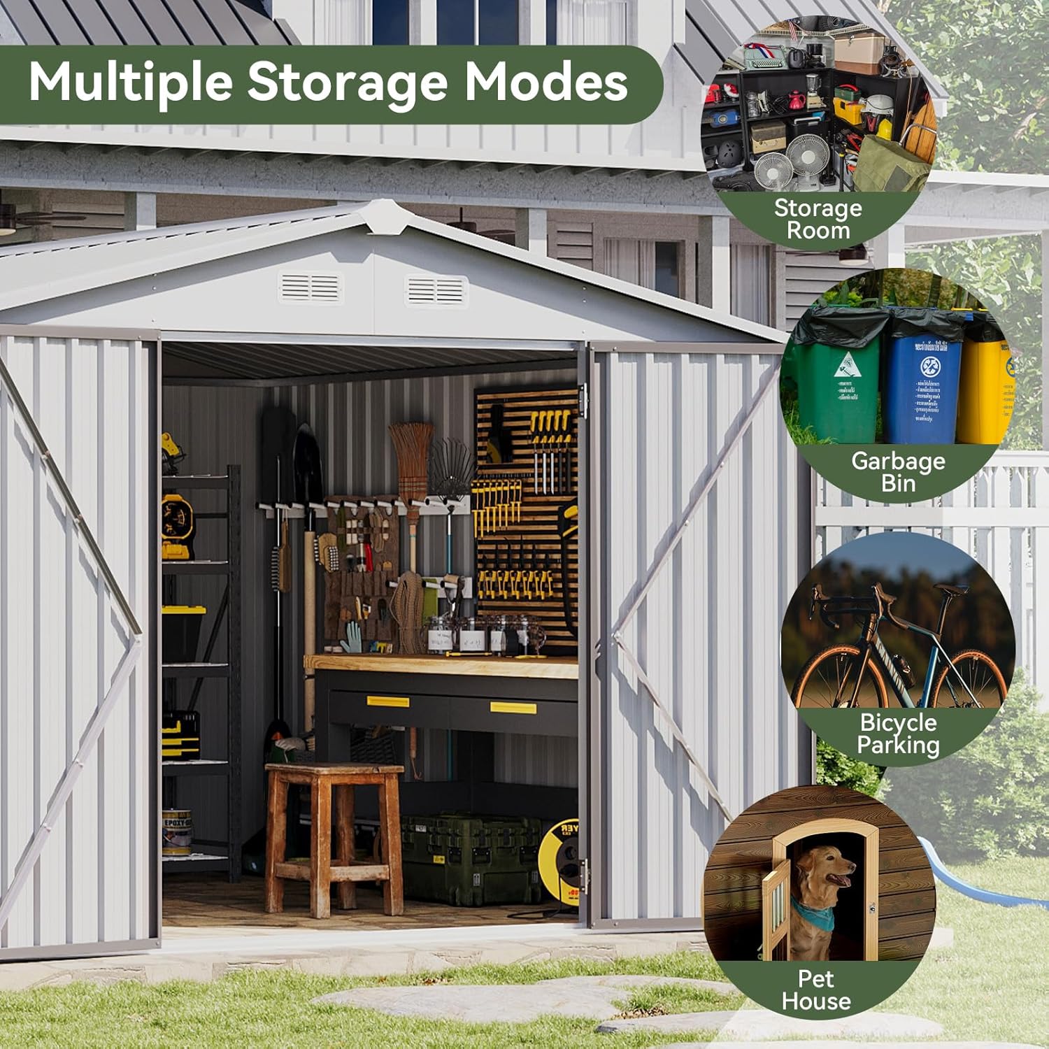 Utility Metal Shed, Steel Tool Shed with Air Vent and Lockable Door