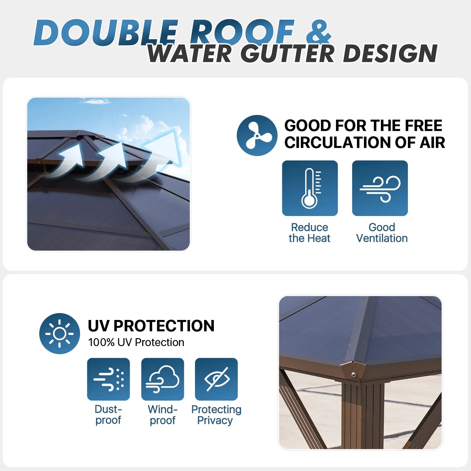 Sunmthink 12'x20' Hardtop Steel Gazebo - Durable Polycarbonate Double-Roof Design with Included Privacy Curtains & Bug Netting - Ideal for Gardens, Patios and Backyards (Brown)