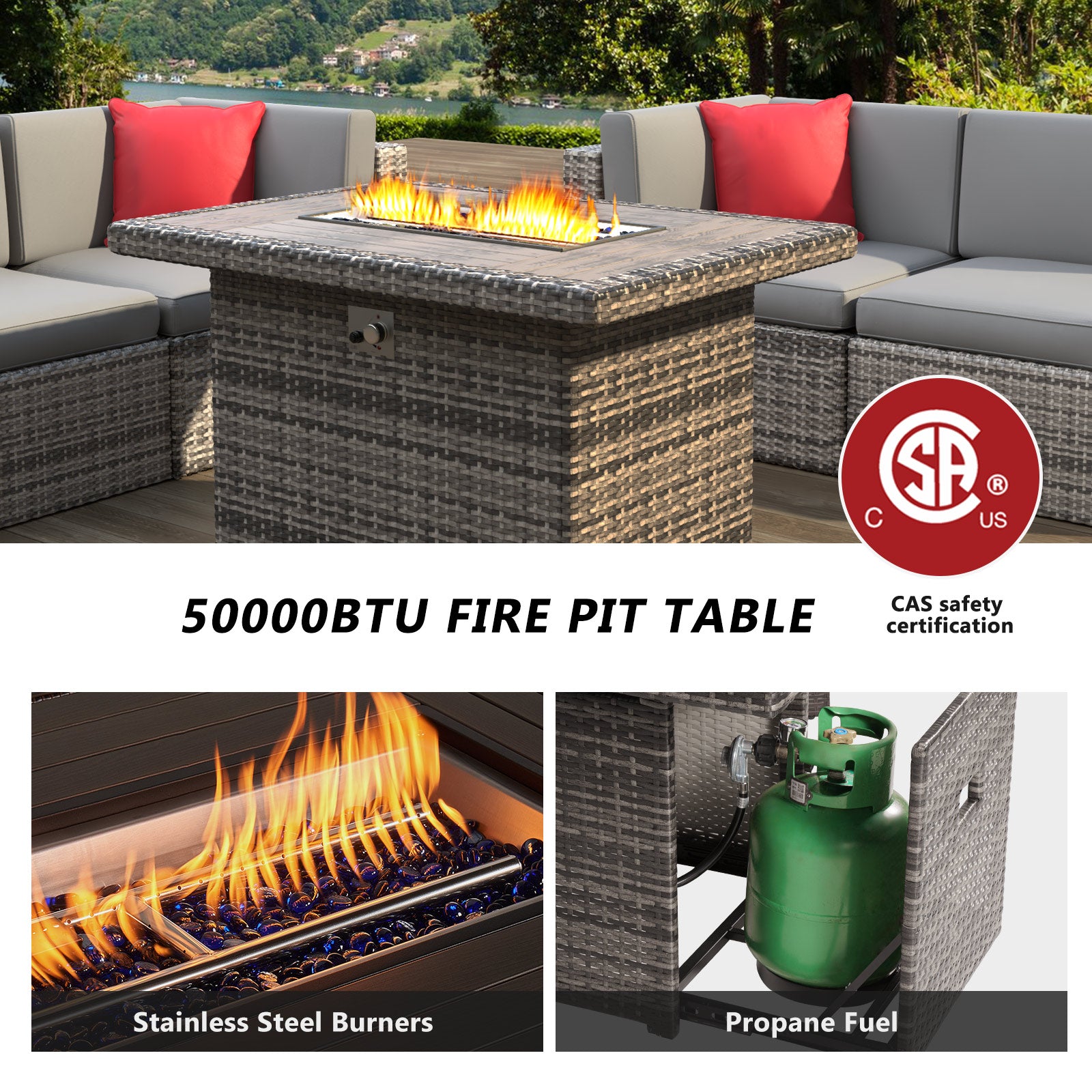 5 Pcs Patio Furniture Sets with Fire Pit Table, Grey