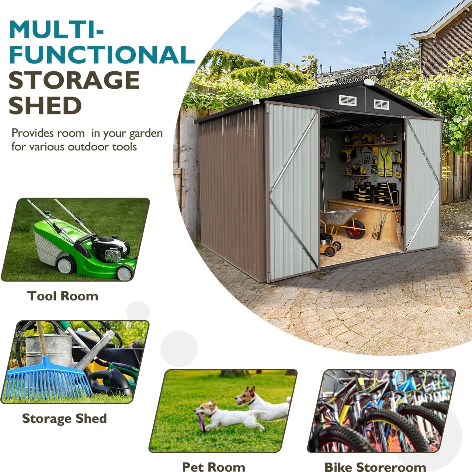 8.5' x 5.6' Outdoor Storage Shed, Metal Garden Shed with Door & Lock, Tool Storage Shed for Patio, Backyard