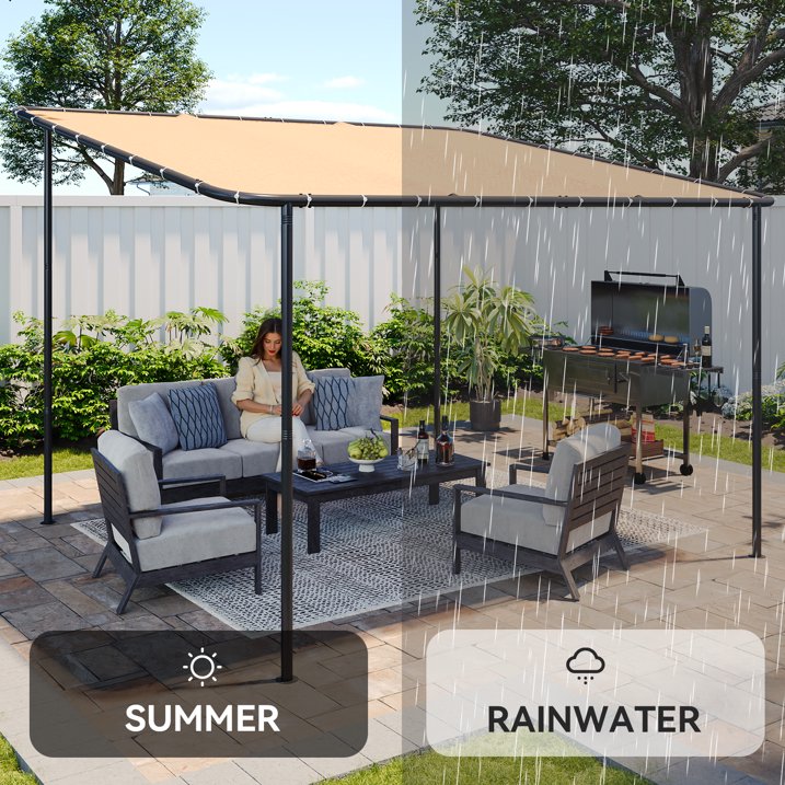 Aoxun 10x12 Lean to Gazebo Outdoor Pergola with Water Resistant & UV-Resistant, Wall-Mounted Canopy Sloped Roof Awning for Patio Backyard, Deck, or Garden Khaki