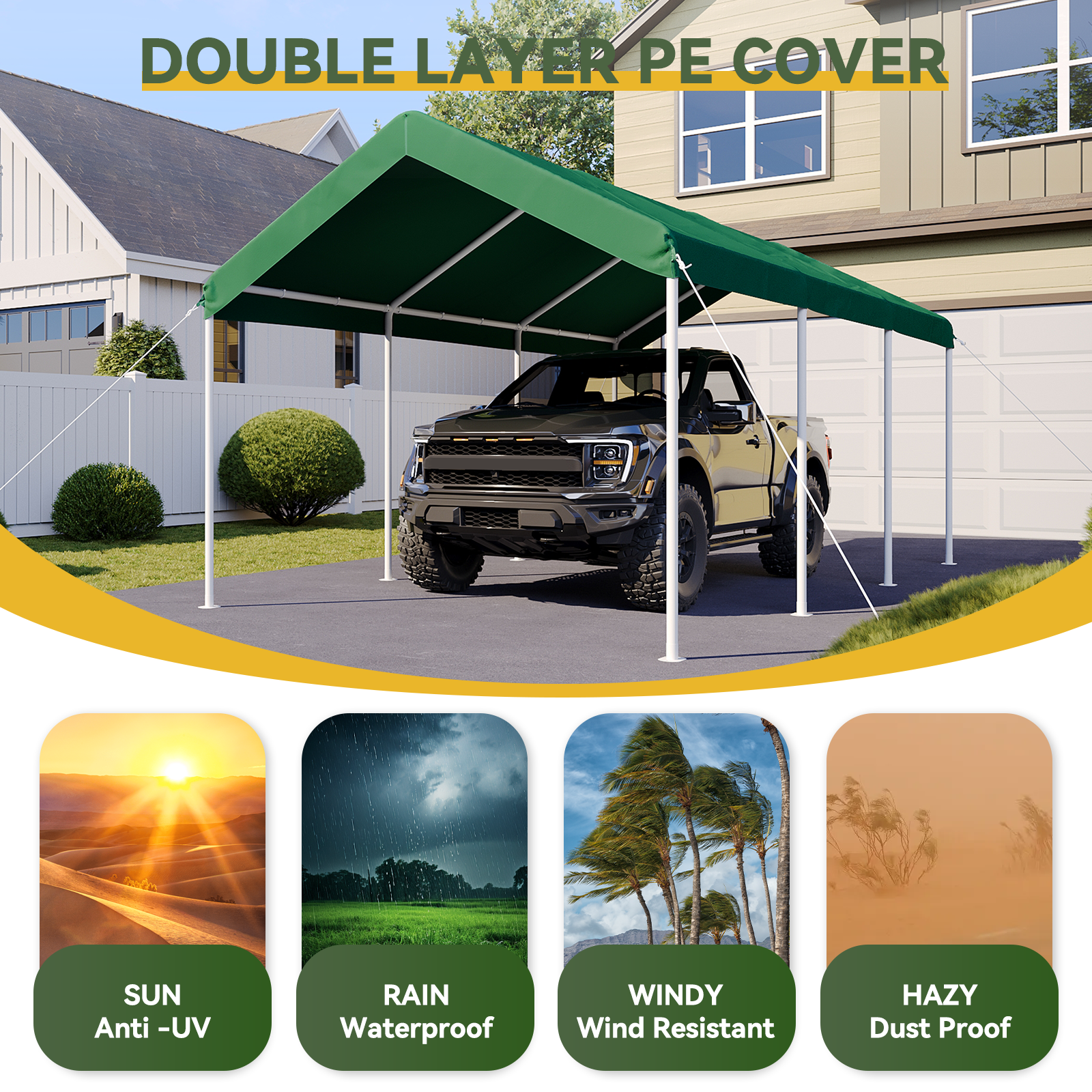 AOXUN 10*20FT Steel Frame Party Tent Canopy Shelter Portable Car Carport Garage Cover