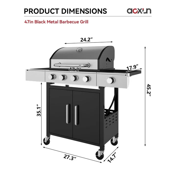 Aoxun Burner Propane Gas Outdoor Grill with Side Burner Stainless Steel BBQ Grill
