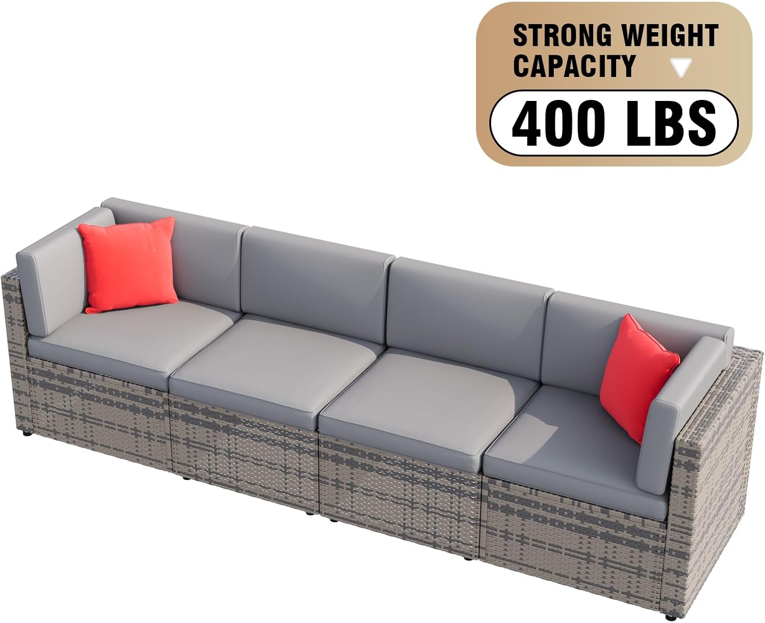 Aoxun 4 Piece Patio Furniture Set, Wicker Outdoor Furniture Set with 2 Pillows, Small Patio Sectional Outdoor Couch for Garden, Backyard, Porch,Grey