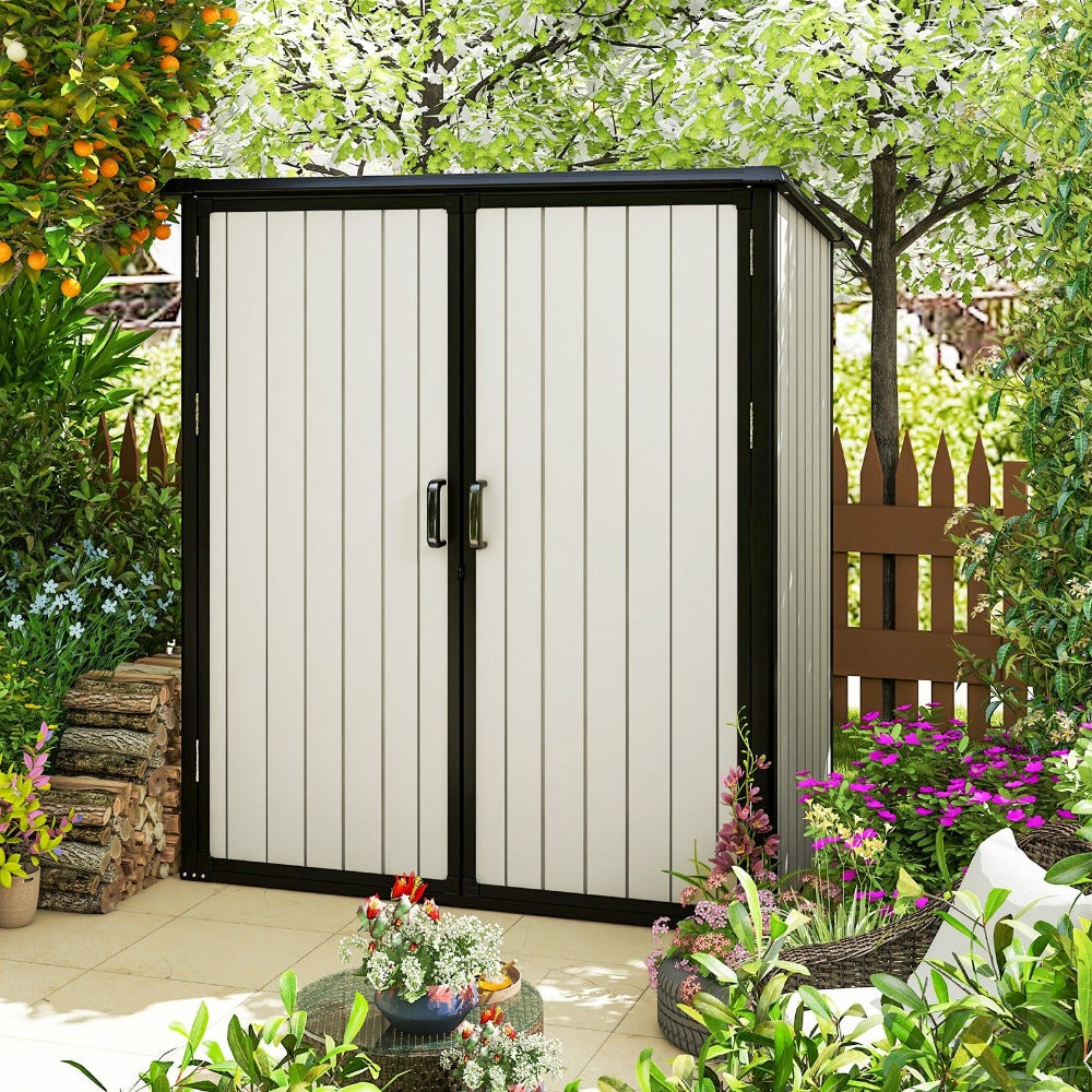 5.0 x 3.1 ft Utility Plastic Tool Storage Shed, Freestanding Resin Shed With Lockable Door, White / Grey