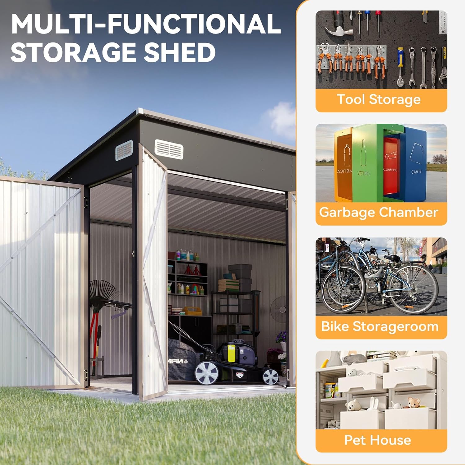 Metal Lean To Storage Shed with Triple Lockable Door