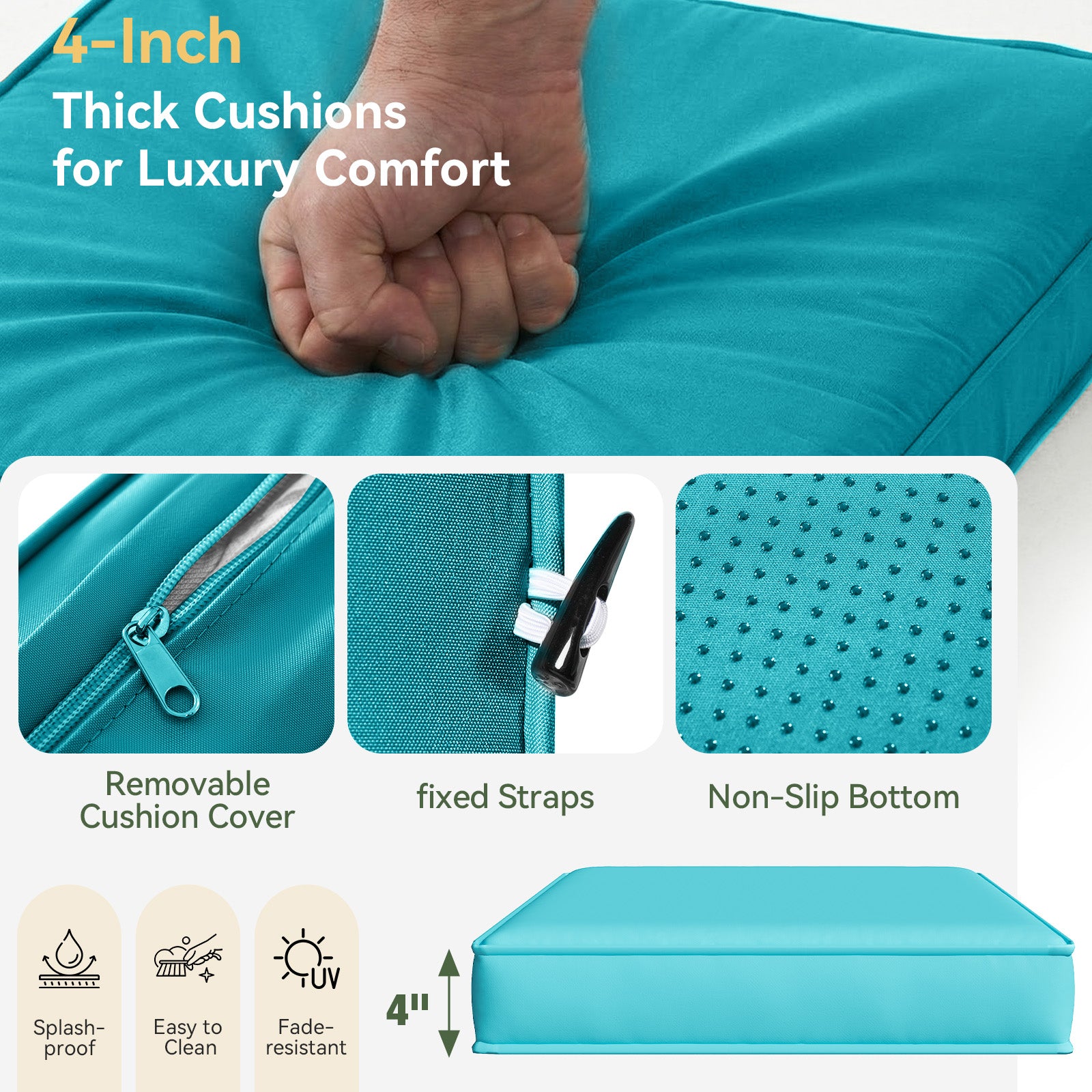 Aoxun 26" x 26" Patio Furniture Cushions for Outdoor Furniture Set of 4, Thick Replacement Patio Couch Cushions for Outdoor Furniture, 7-Piece Splashproof Fade Resistant Cushions for Outdoor Couch