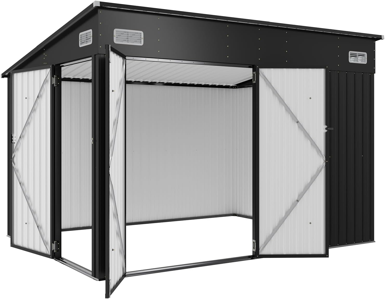 Metal Storage Shed with Triple Lockable Door, Sloped Roof