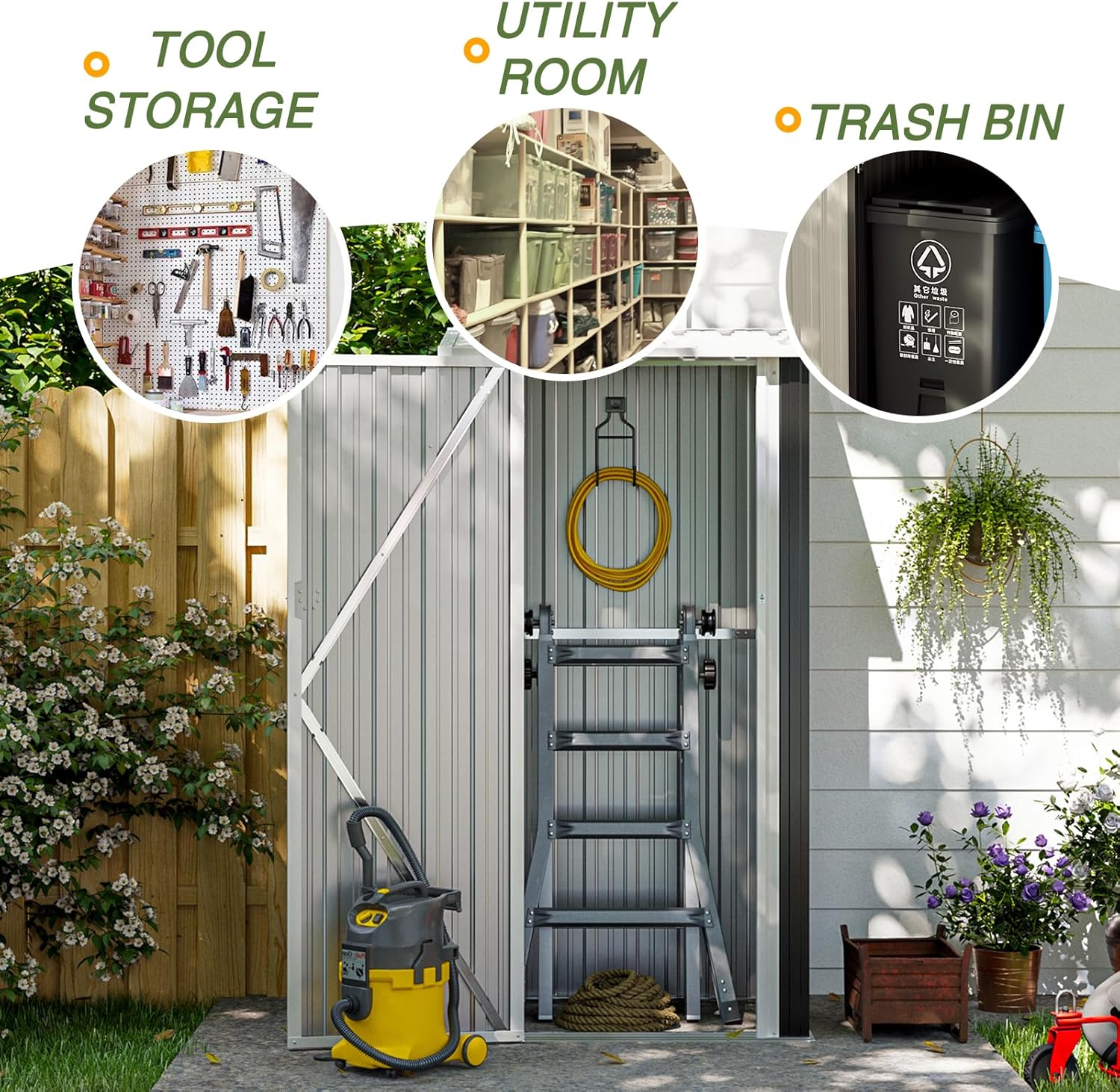 おくん Aoxun Metal Lean-To Storage Shed without Base