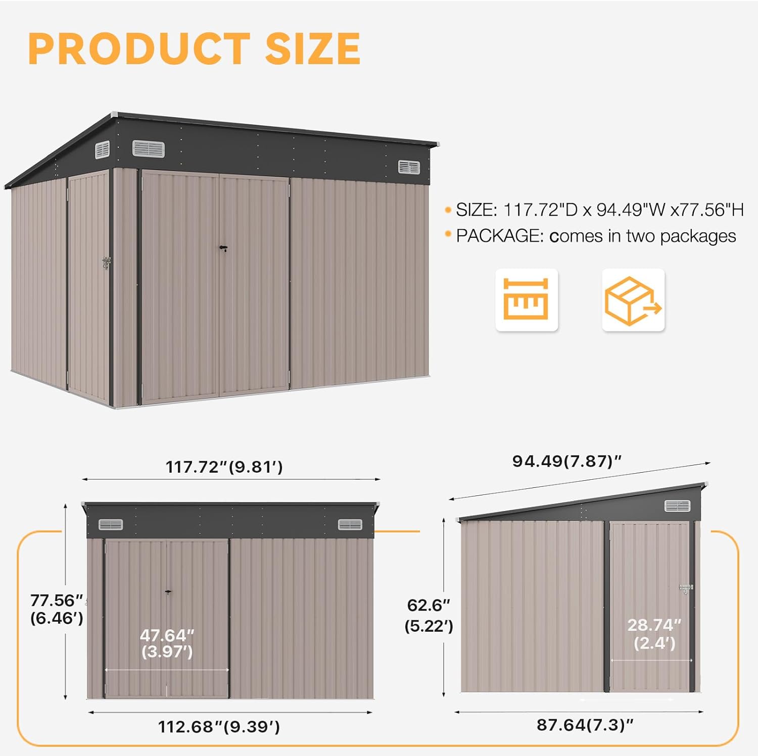 Metal Lean To Storage Shed with Triple Lockable Door