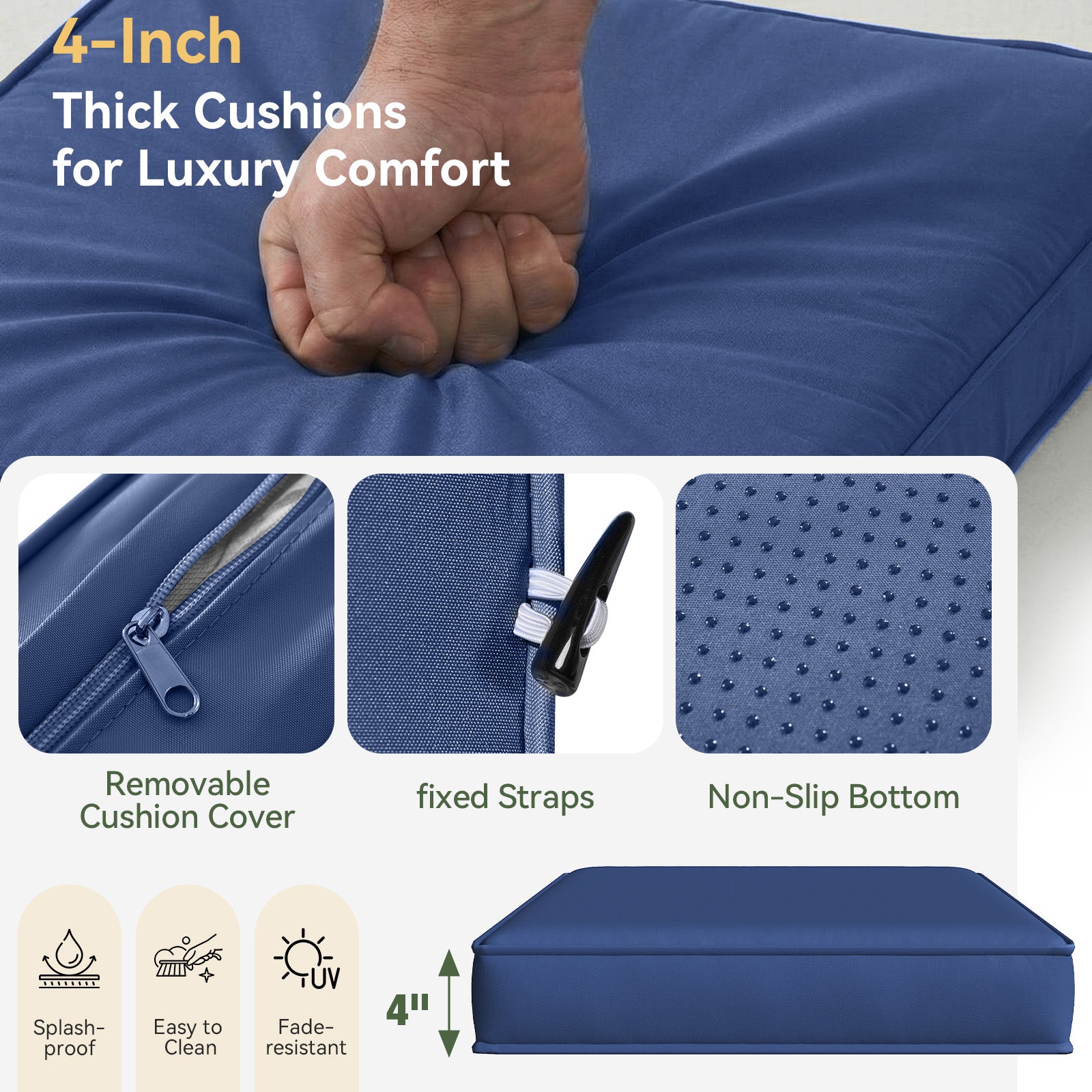 Aoxun 26" x 26" Patio Furniture Cushions for Outdoor Furniture Set of 4, Thick Replacement Patio Couch Cushions for Outdoor Furniture, 7-Piece Splashproof Fade Resistant Cushions for Outdoor Couch