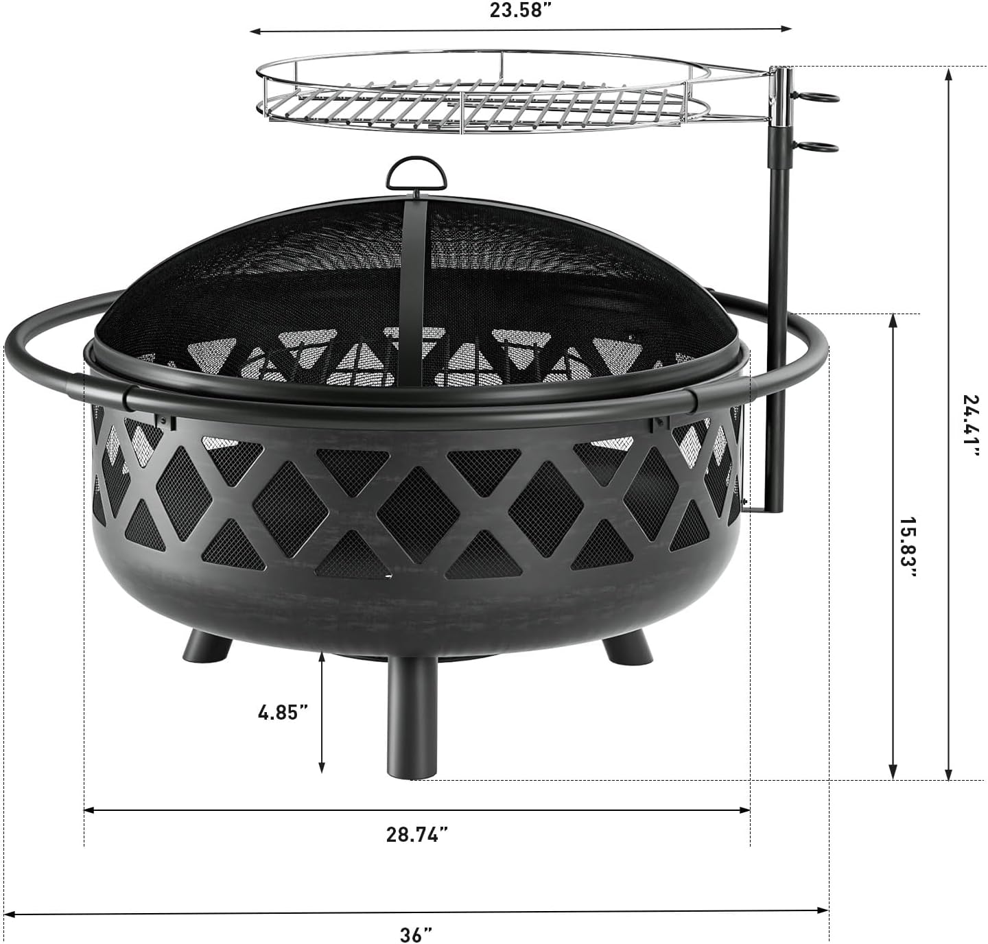 Fire Pit with Cooking Grate Grill, Outdoor Wood Burning Fire Pit with Cover & Fire Poker