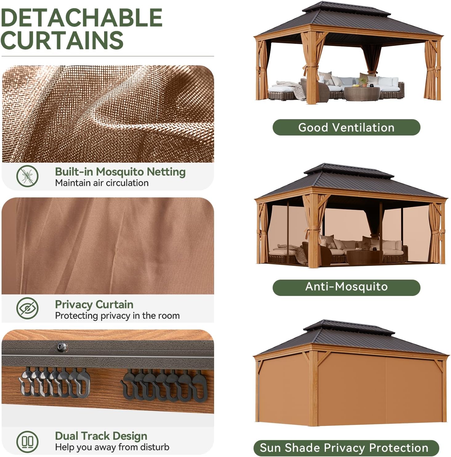 Wood Grain Hardtop Gazebo with Rain Gutter