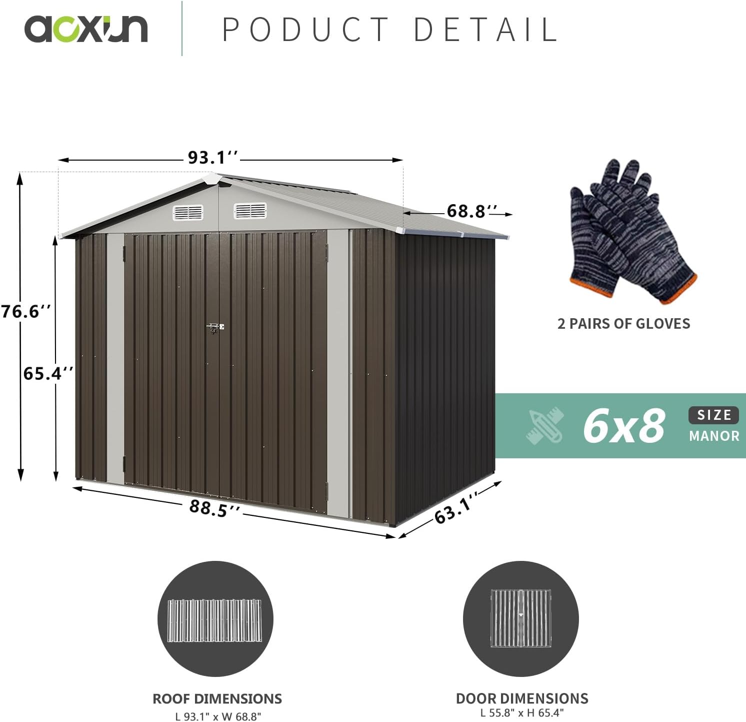 Utility Metal Shed, Steel Tool Shed with Air Vent and Lockable Door