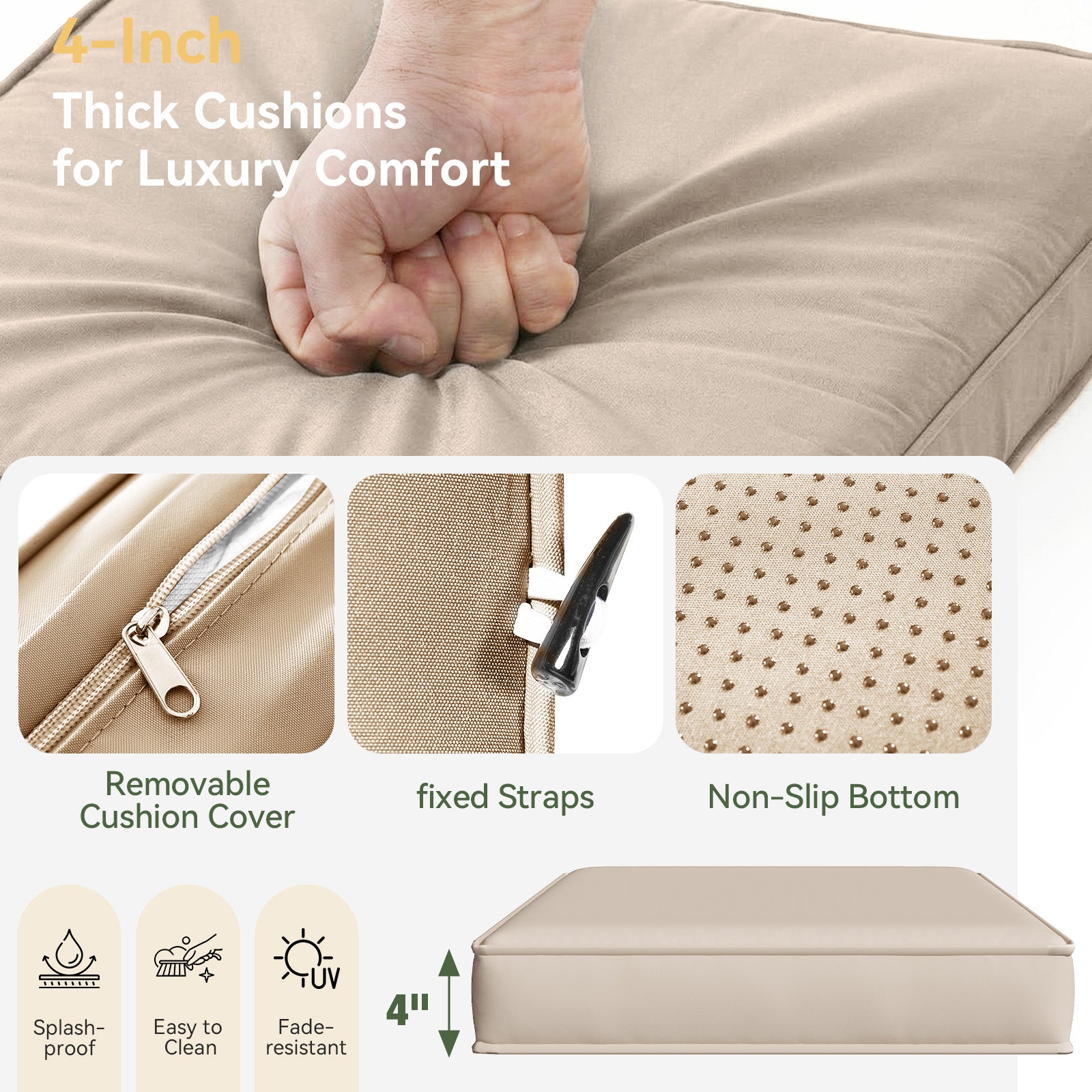 Aoxun 26" x 26" Patio Furniture Cushions for Outdoor Furniture Set of 4, Thick Replacement Patio Couch Cushions for Outdoor Furniture, 7-Piece Splashproof Fade Resistant Cushions for Outdoor Couch