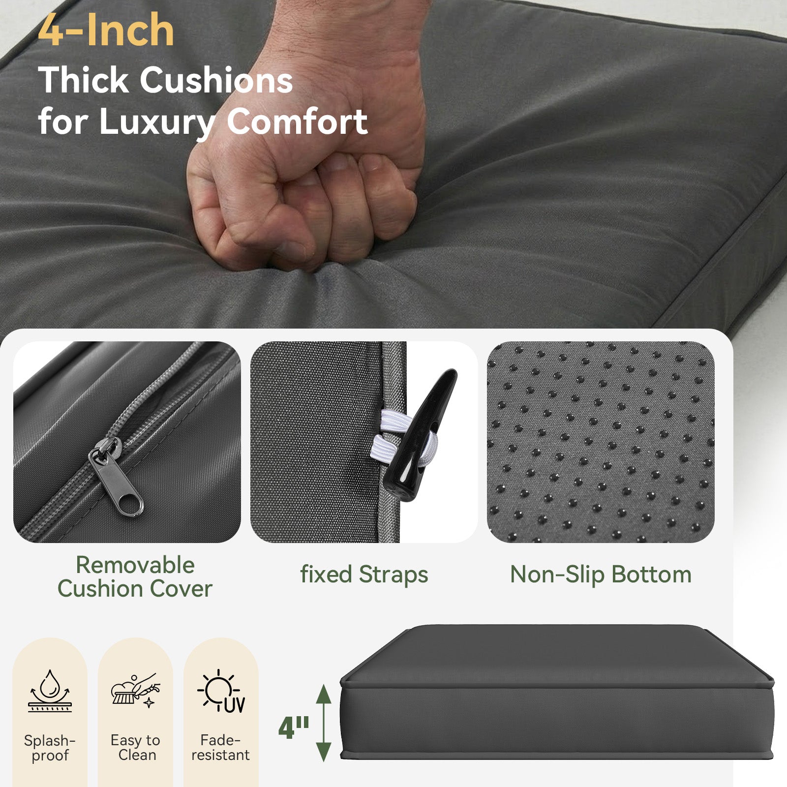 Aoxun 26" x 26" Patio Furniture Cushions for Outdoor Furniture Set of 4, Thick Replacement Patio Couch Cushions for Outdoor Furniture, 7-Piece Splashproof Fade Resistant Cushions for Outdoor Couch