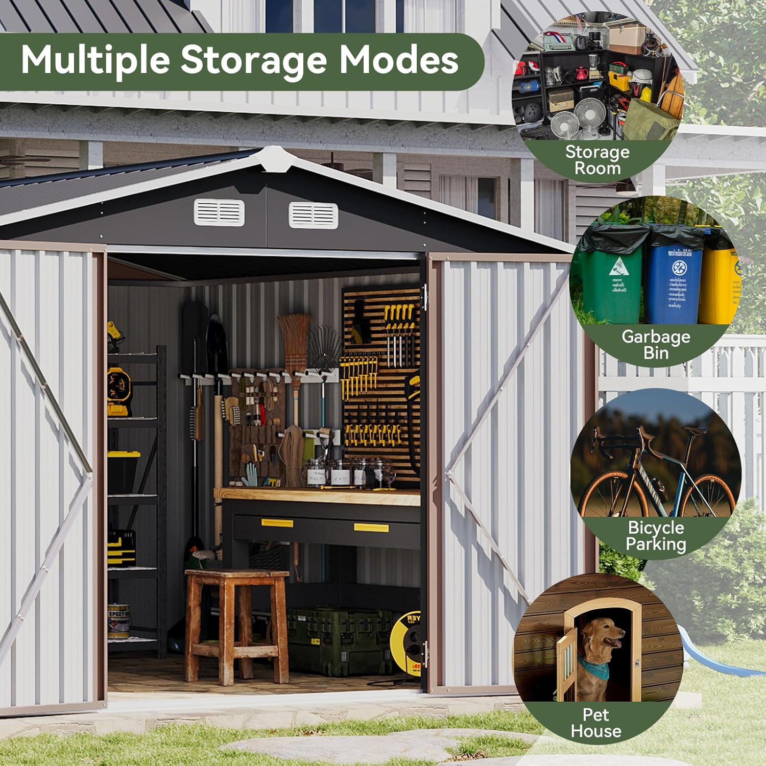 Utility Metal Shed, Steel Tool Shed with Air Vent and Lockable Door