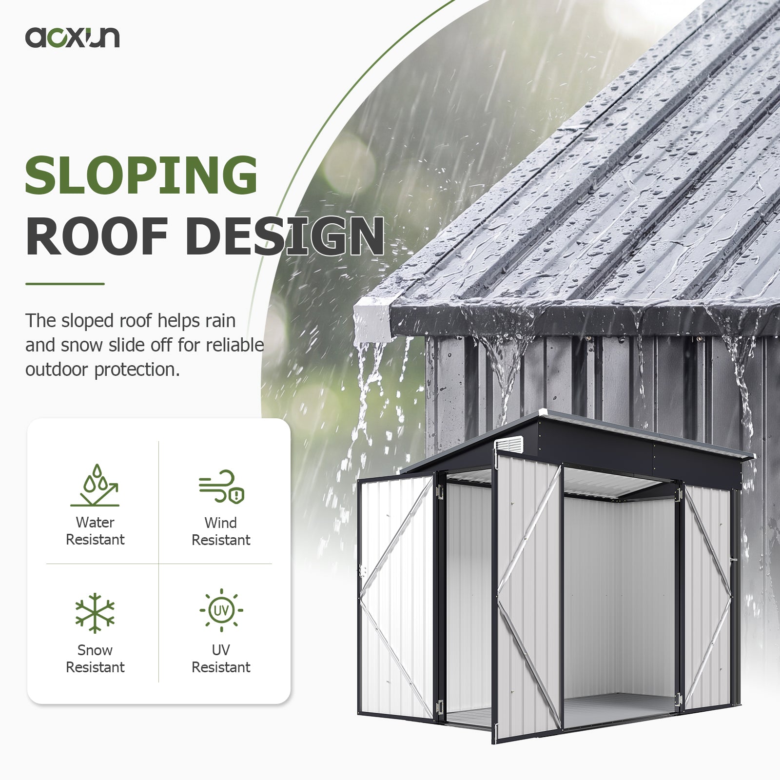 Aoxun 7.5'x4' Outdoor Storage Shed with 3 Lockable Doors & 14mm PP Floor | 7.5x4 FT Metal Garden Shed with Floor, Outdoor Storage Cabinet with Sloping Roof for Backyard, Black