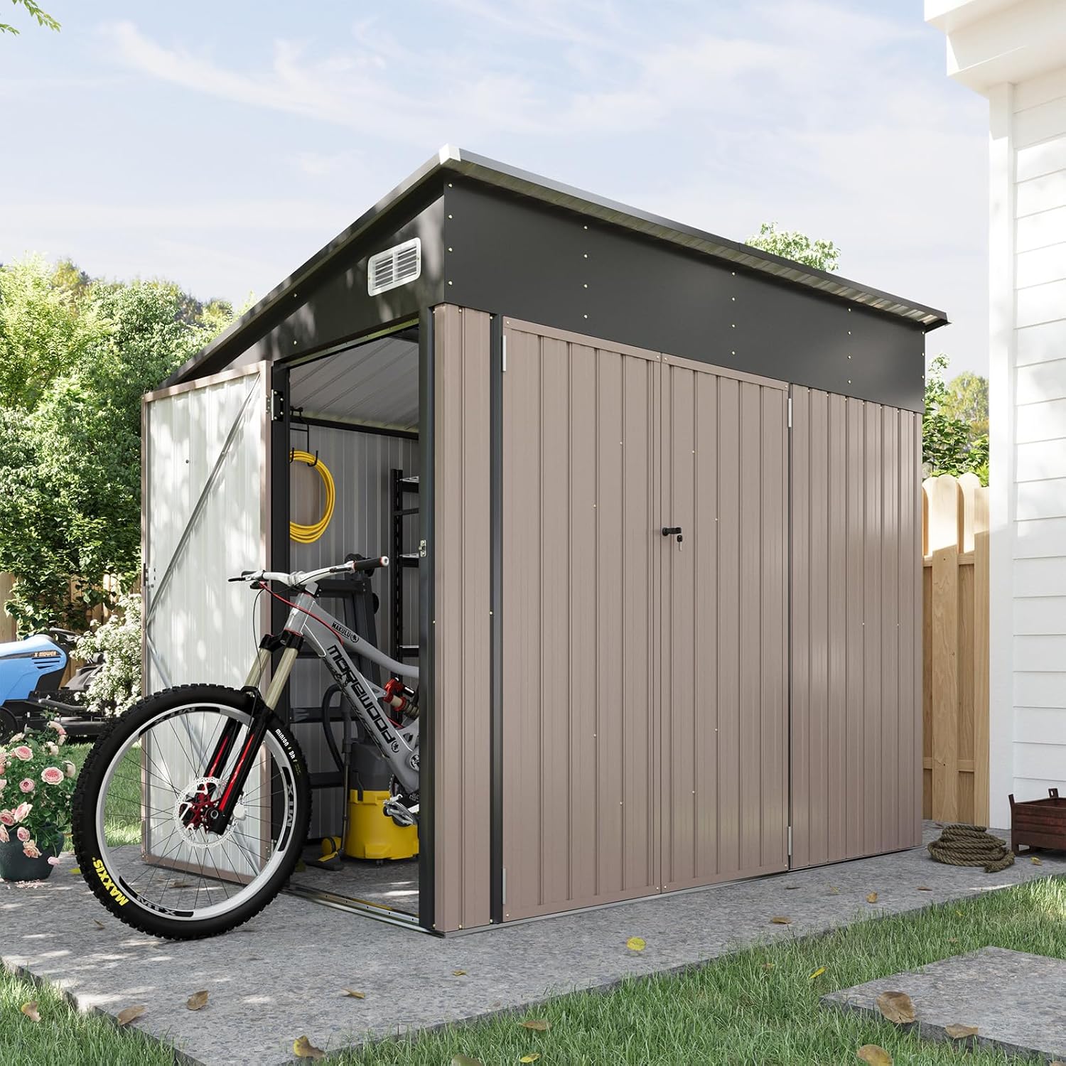 Metal Lean To Storage Shed with Triple Lockable Door