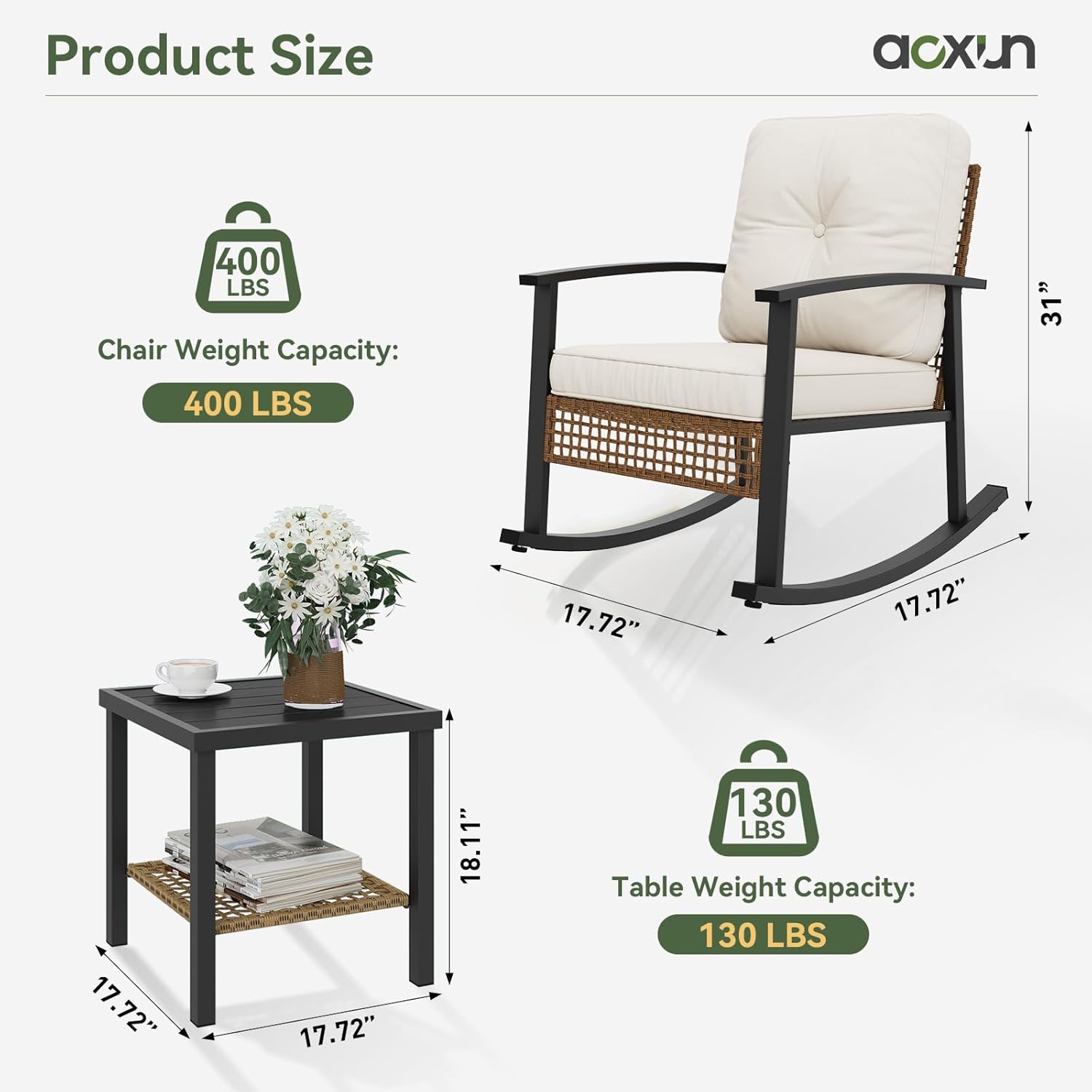 3 pcs Outdoor Rocking Bistro Set, Set of 2