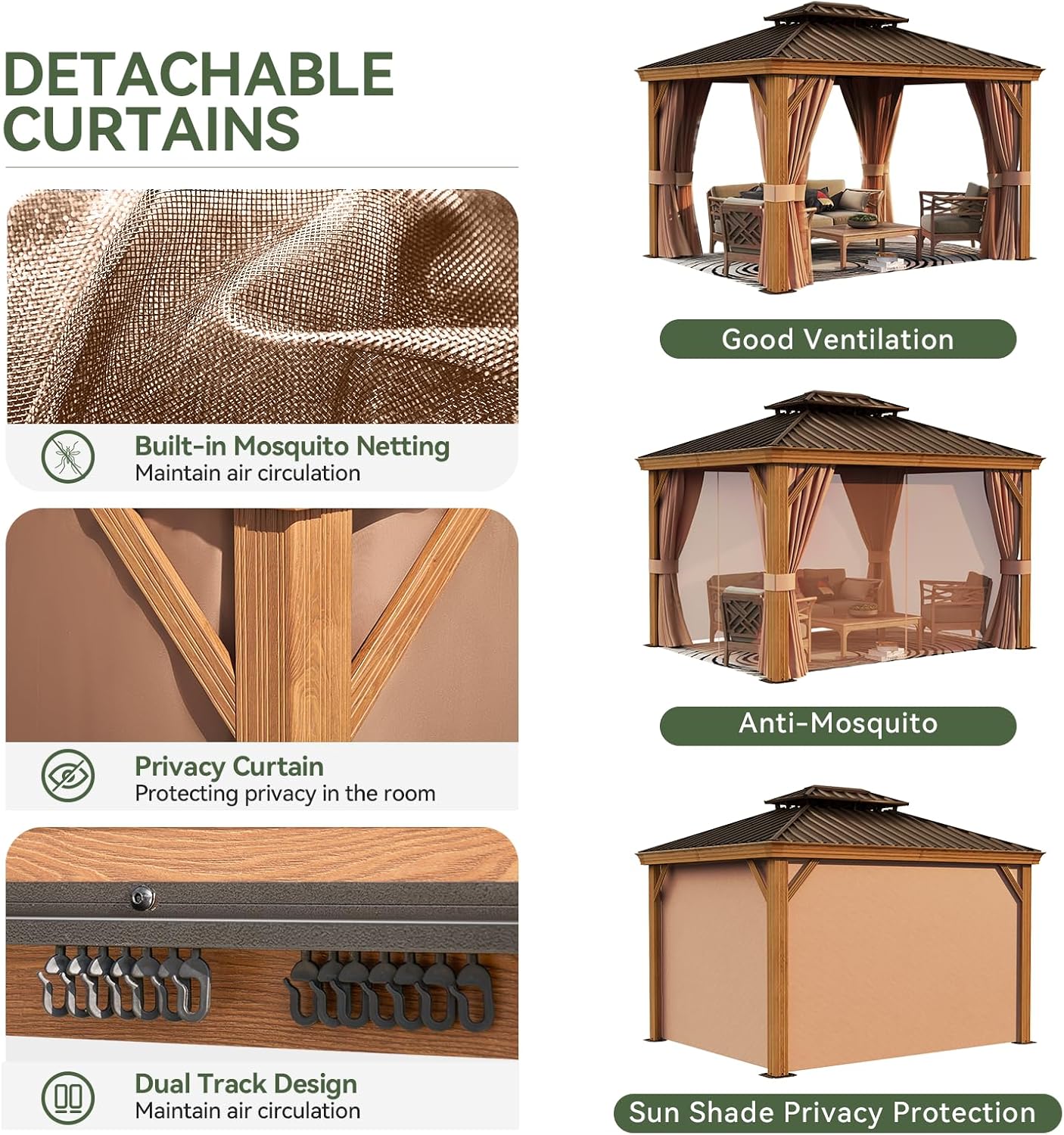 Wood Grain Hardtop Gazebo with Rain Gutter