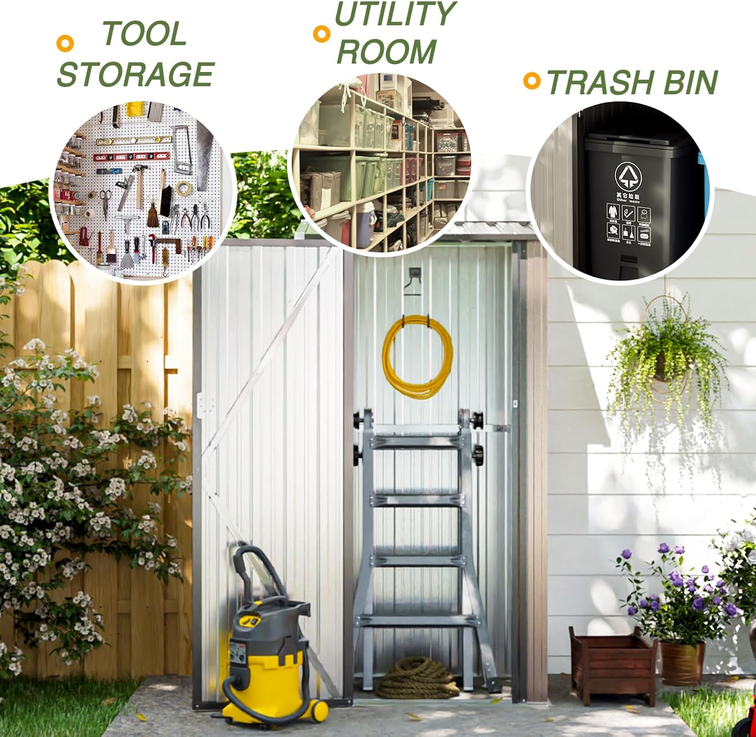 Utility Metal Shed, Steel Tool Shed with Air Vent and Lockable Door