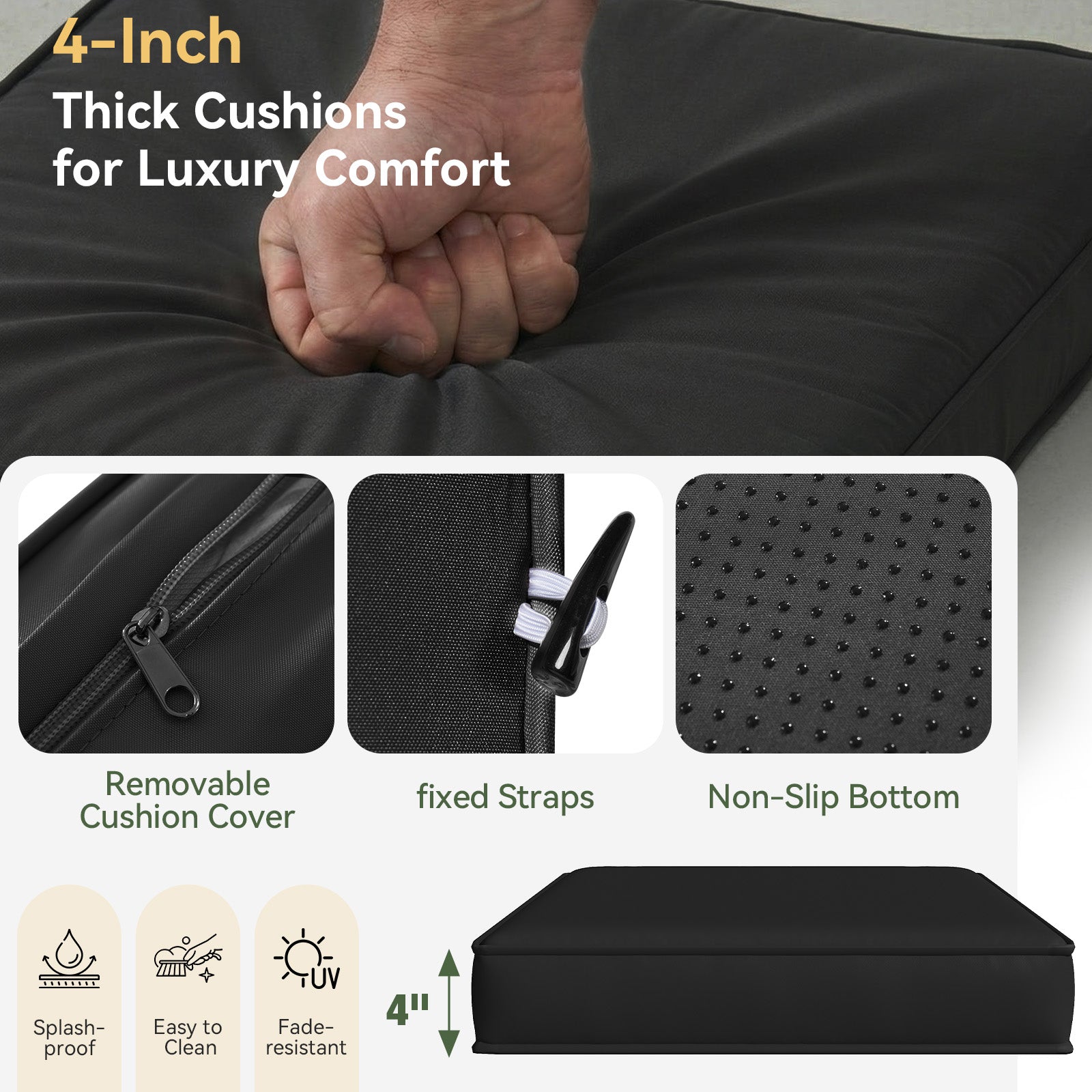 Aoxun 26" x 26" Patio Furniture Cushions for Outdoor Furniture Set of 4, Thick Replacement Patio Couch Cushions for Outdoor Furniture, 7-Piece Splashproof Fade Resistant Cushions for Outdoor Couch