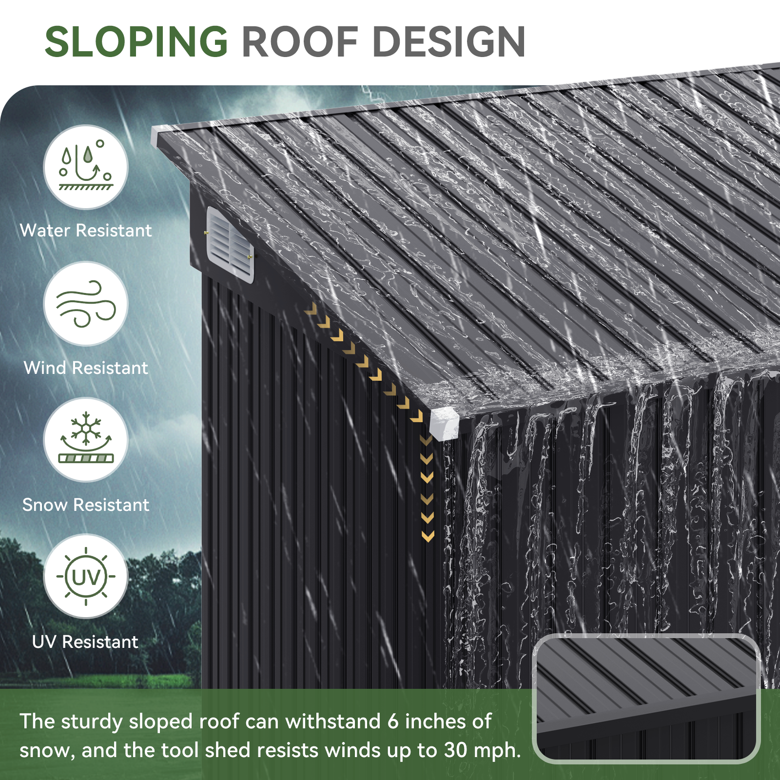 Aoxun 7.5'x4' Triple Door Shed Outdoor Storage Shed with Three Lockable Door Metal Storage Cabinet with Slopping Roof for Tools Bicycles Storage for Garden, Backyards (Black)