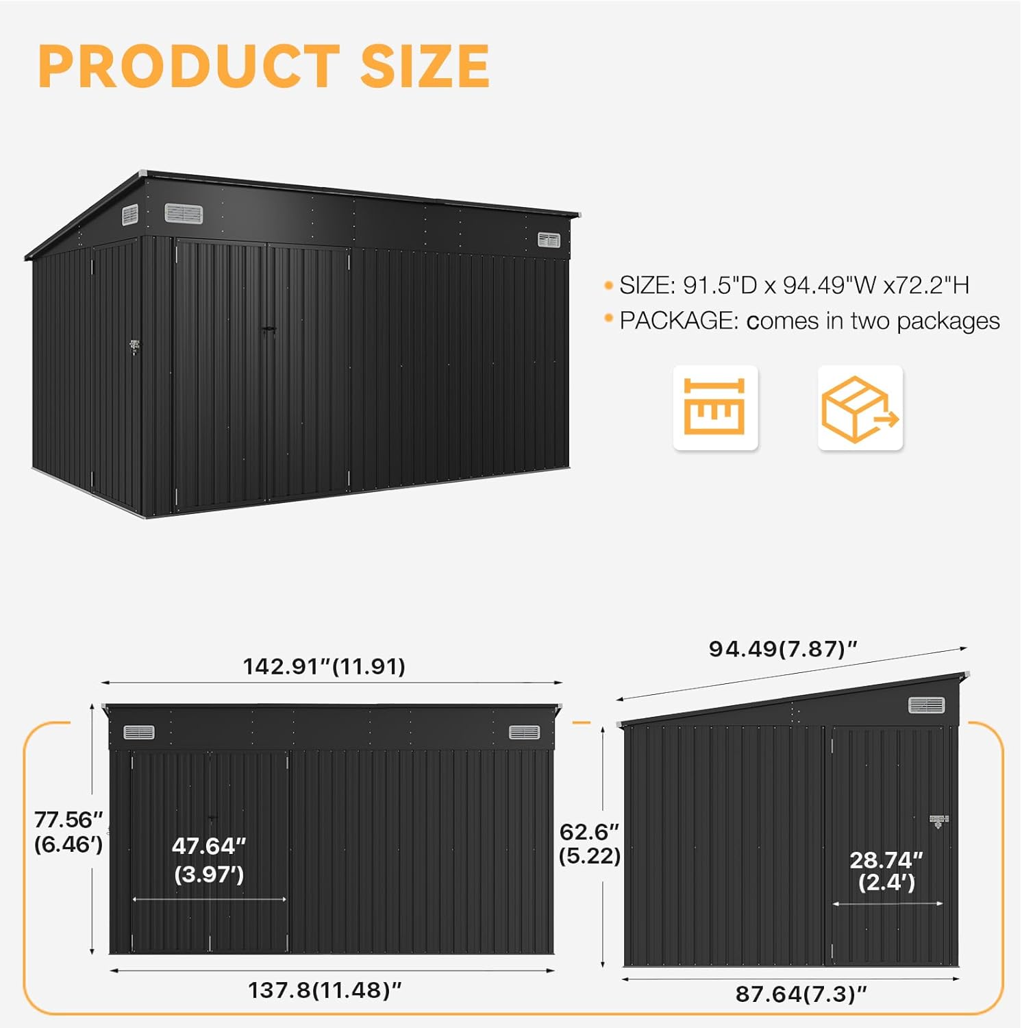 Metal Lean To Storage Shed with Triple Lockable Door