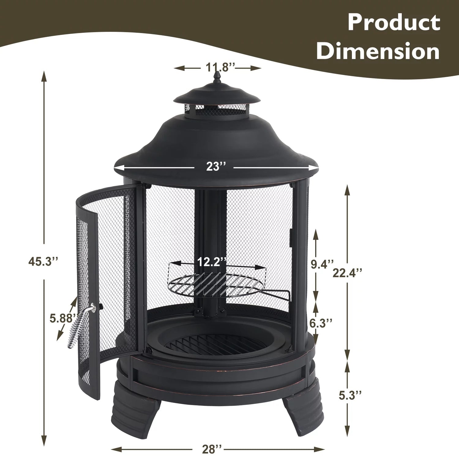 Fire Pit for Outside, 2 in 1 Fire Pit with Removable Grill, Outside Wood Burning Fire Pit for Patio, Backyard,Black Pagoda