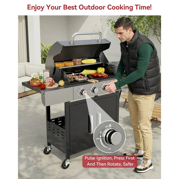 Aoxun Burner Propane Gas Outdoor Grill with Side Burner Stainless Steel BBQ Grill