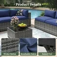 10 Piece Patio Furniture Set Wicker Rattan Patio Conversation Set Outdoor Sectional Sofa Set with Coffee Table and 4” Thickened Cushions, Blue(Waterproof Cover Included)