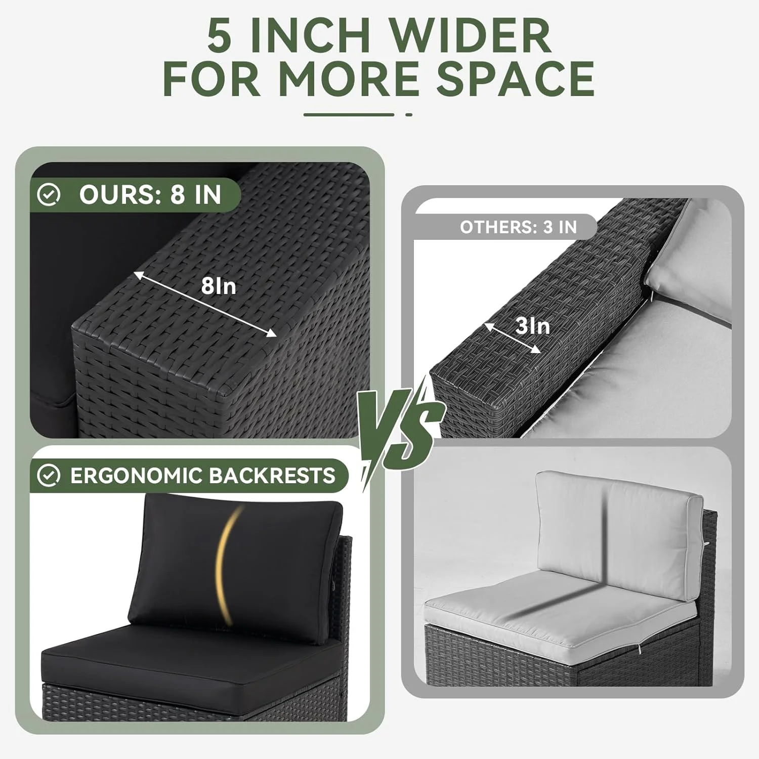 Aoxun Patio Furniture Set, 6 Pcs Outdoor Patio Furniture Sets with 4in Thicken Cushion, Widen Armrests Wicker Outdoor Sectional for Backyard (Waterproof Cover Include)