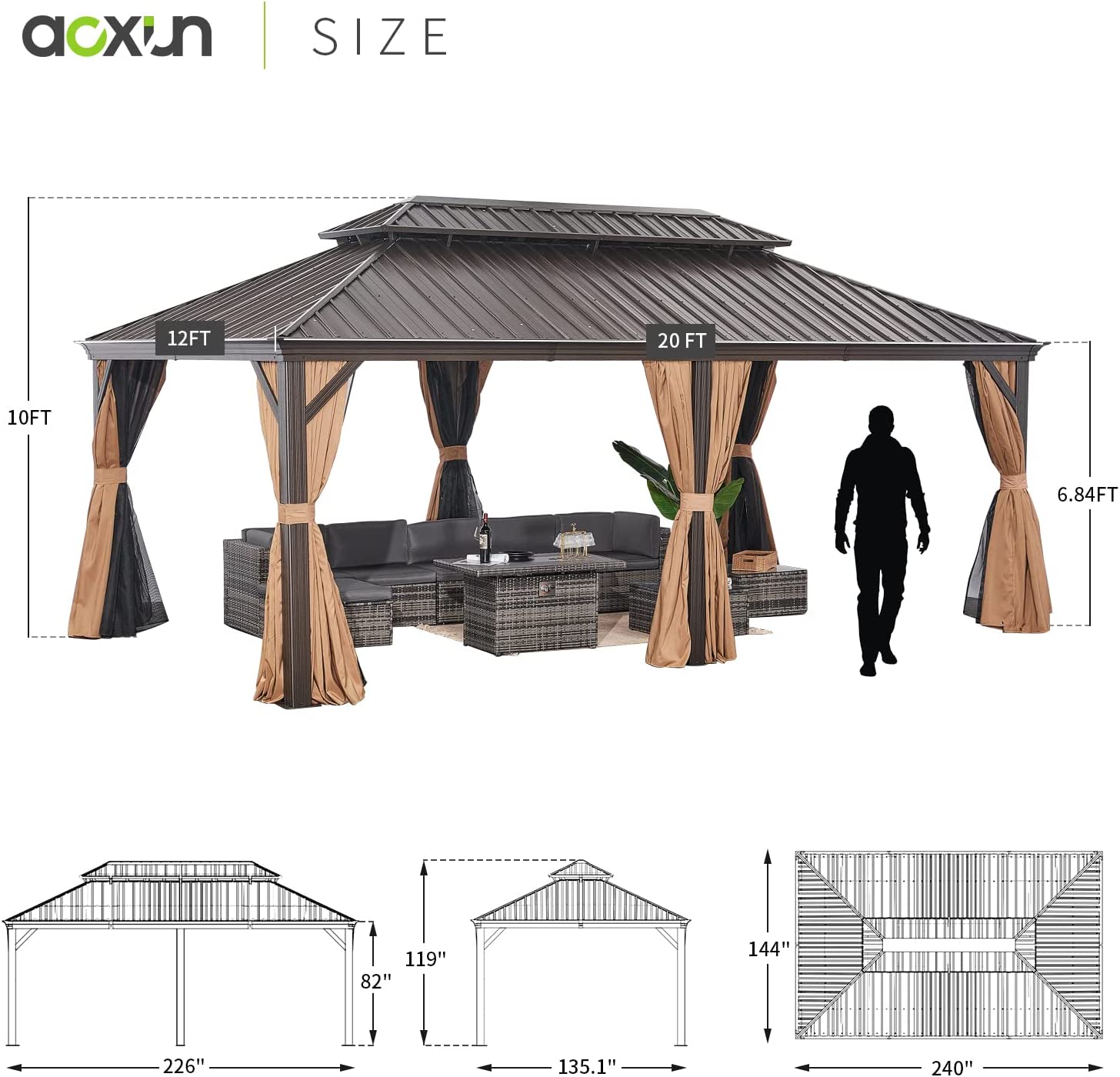 Aoxun Double Hardtop Gazebo