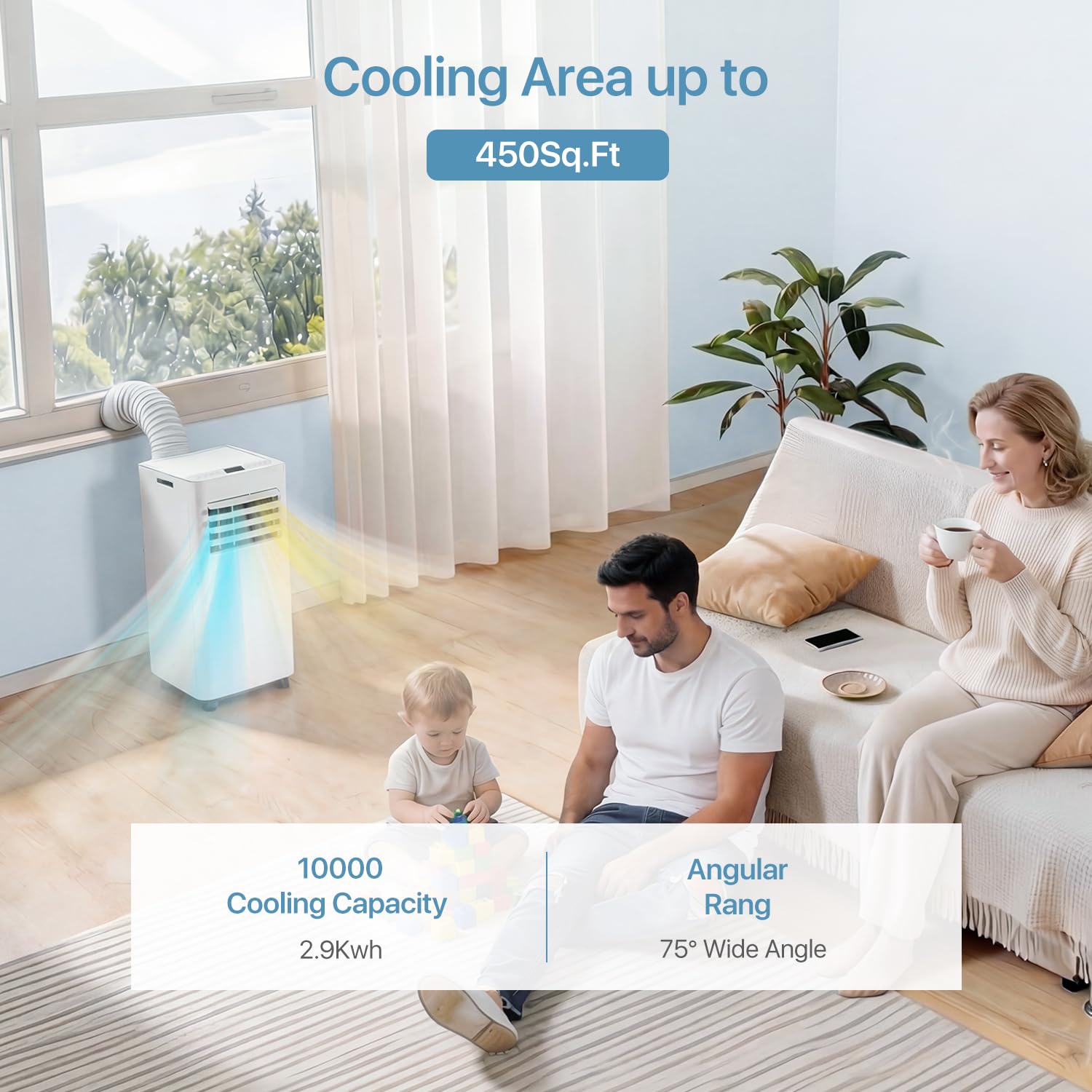 Aoxun 10000BTU Portable Air Conditioner with Heater, 5-in-1 Portable AC Unit with Cooling & Heating, Fan & Dehumidifier up to 450 sq.ft, 24H Timer, Remote Control and Window Kit Included, White