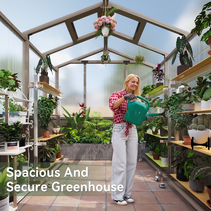 AOXUN 6' x 8' Outdoor Cedar Wood Greenhouse, Walk-in Greenhouse with Adjustable Roof Vent and Lockable Door