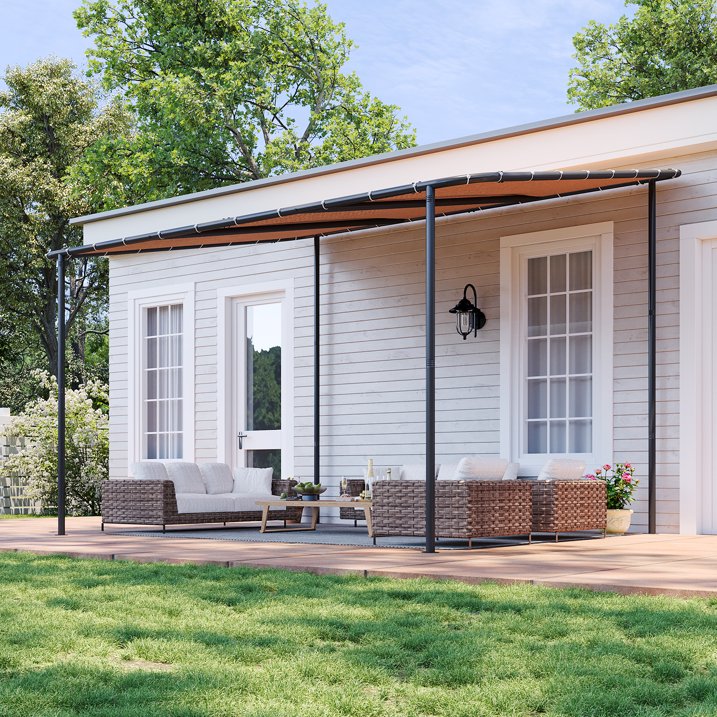 Aoxun 10x12 Lean to Gazebo Outdoor Pergola with Water Resistant & UV-Resistant, Wall-Mounted Canopy Sloped Roof Awning for Patio Backyard, Deck, or Garden Khaki