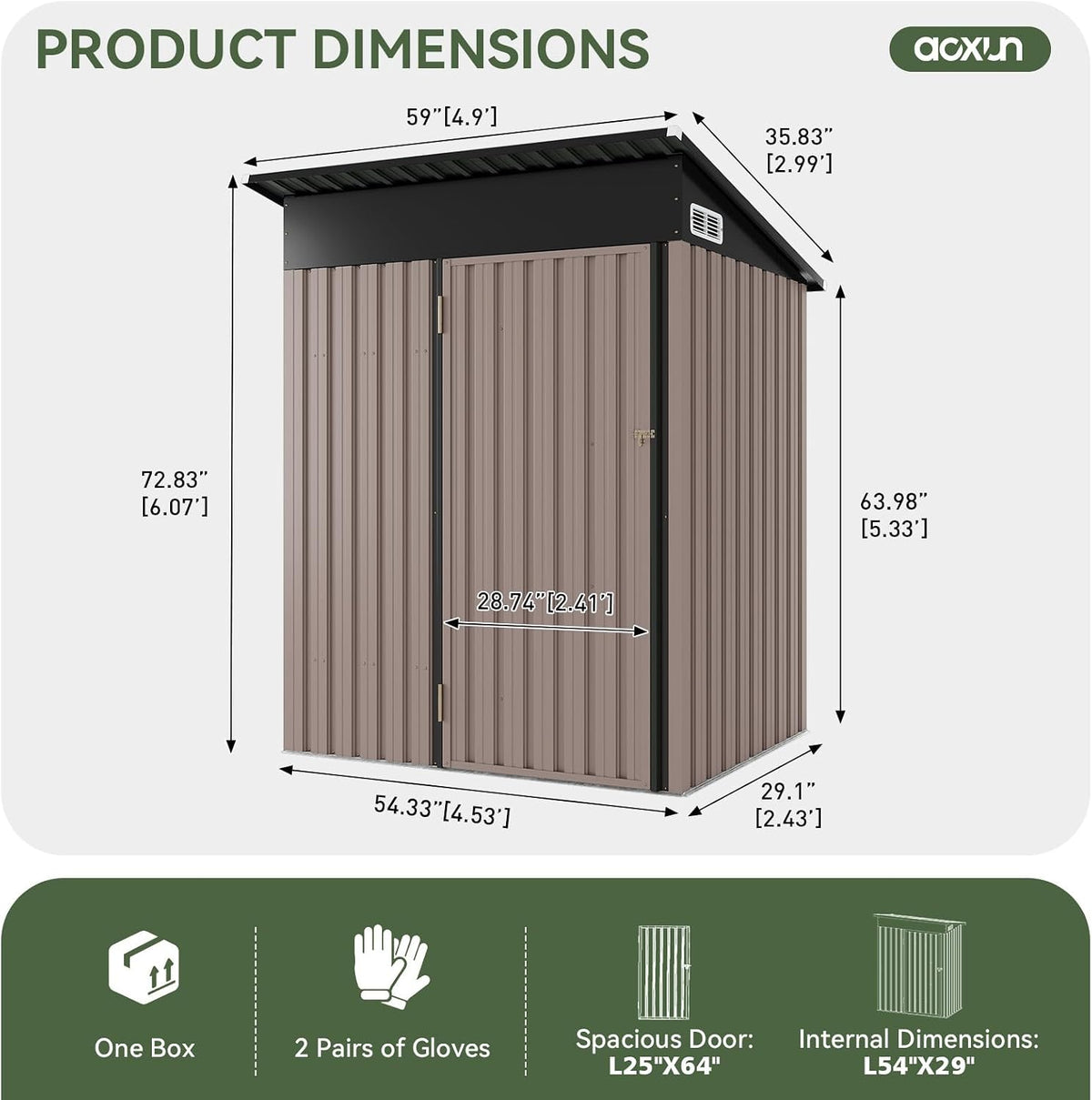 5' x 3' Metal Storage Shed with Floor - View 2