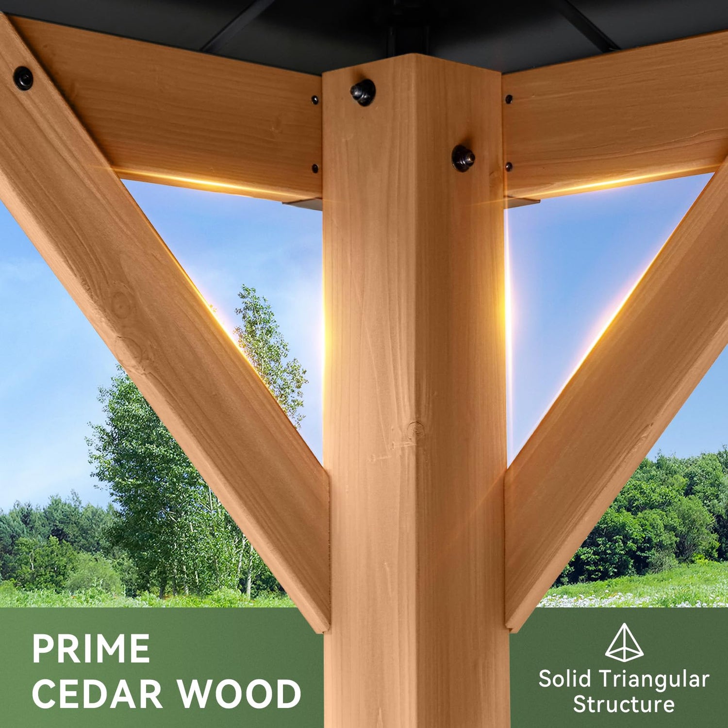 Aoxun 10' x 12' Cedar Wood Hardtop Gazebo with Galvanized Steel Double Roof