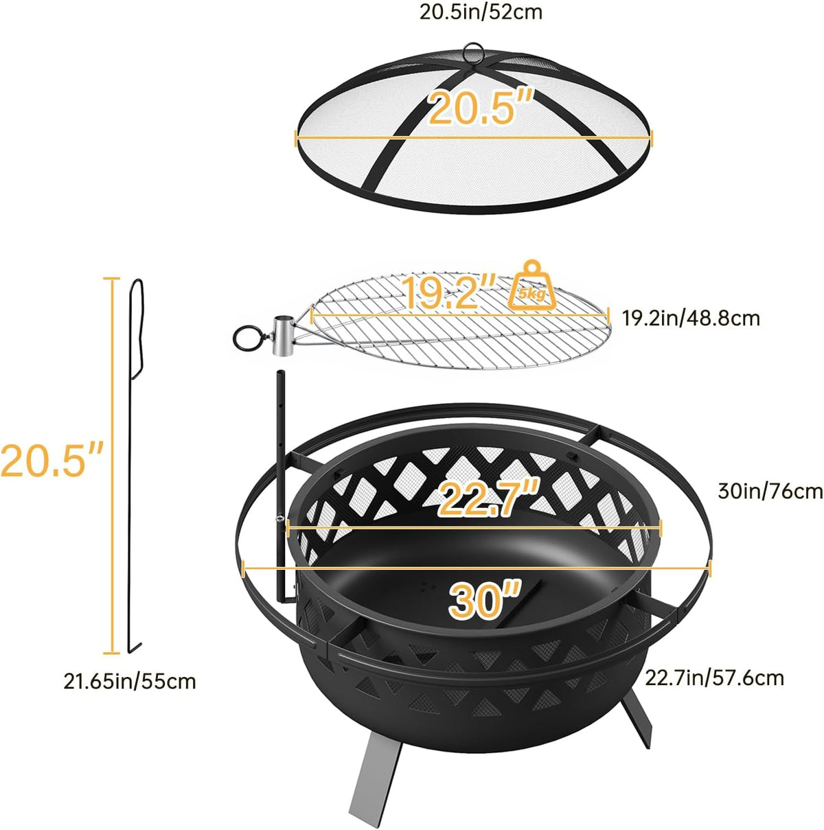 Aoxun Outdoor Wood-Burning Fire Pit with Grill
