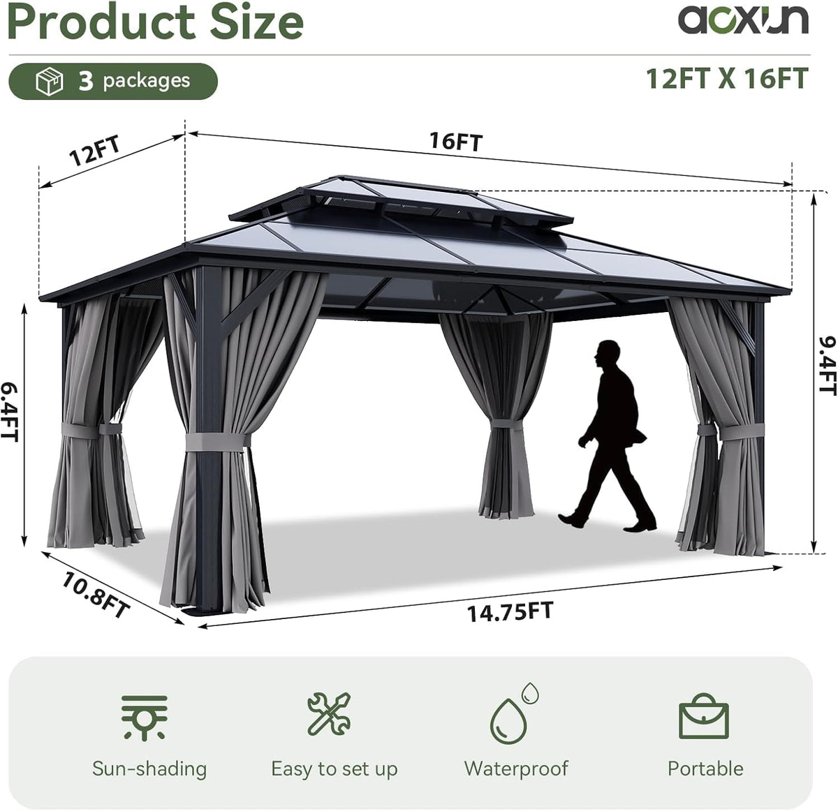 12' x 16' Polycarbonate Hardtop Gazebo - View 2