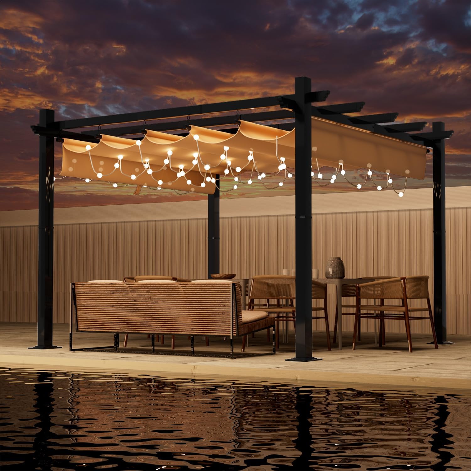 Retractable Pergola with Sun Shade Cover