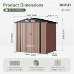 Aoxun 6' x 4' Metal Storage Shed, Brown