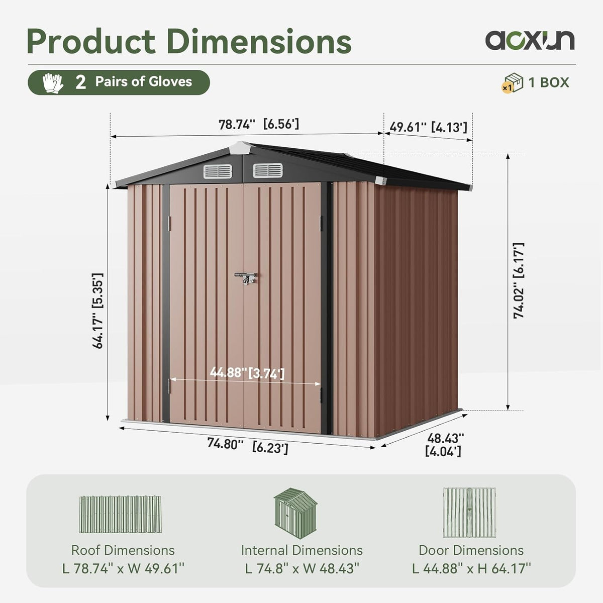 Aoxun 6' x 4' Metal Storage Shed, Brown