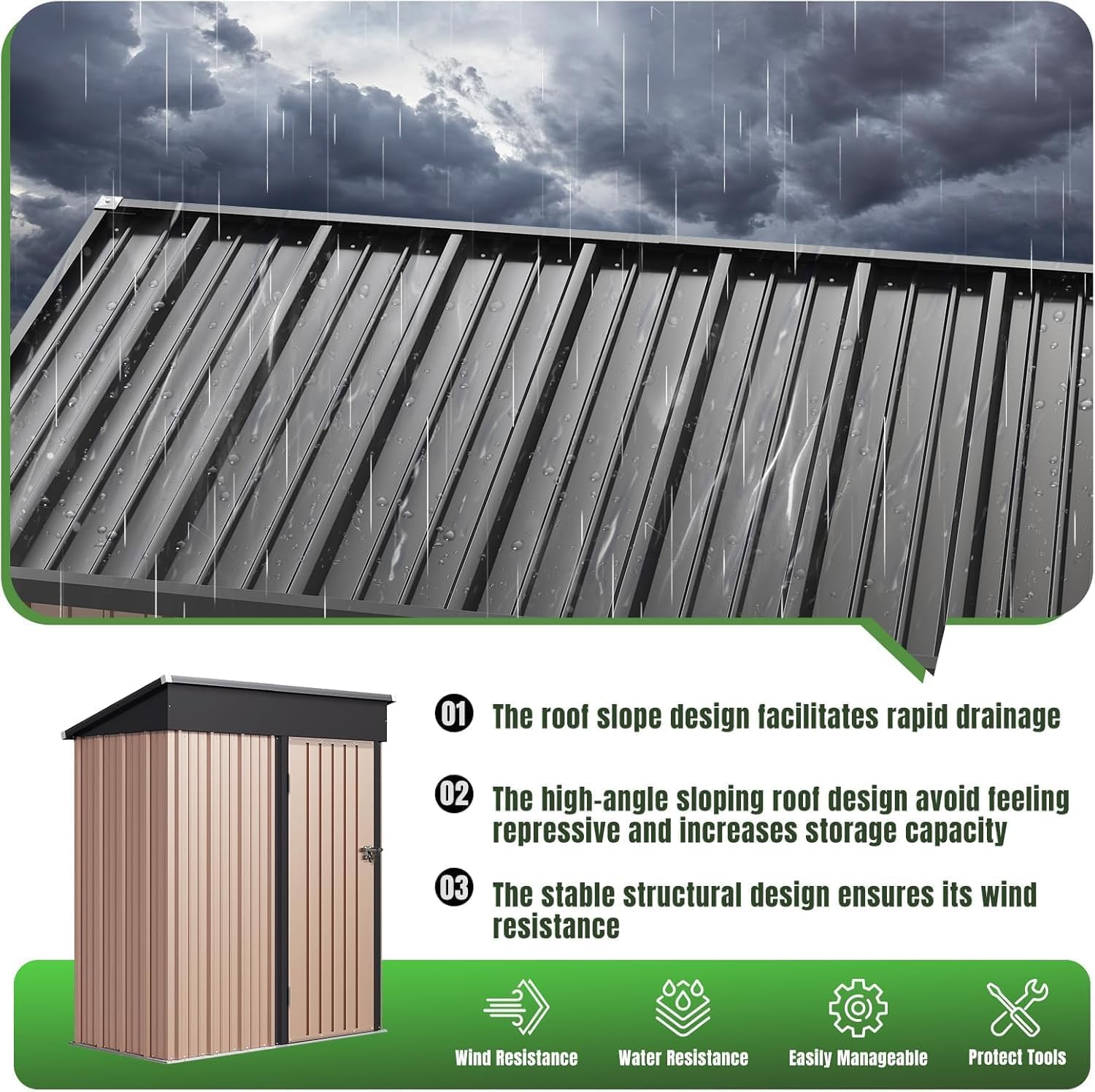 5' x 3' Metal Storage Shed with Steel Base - View 5