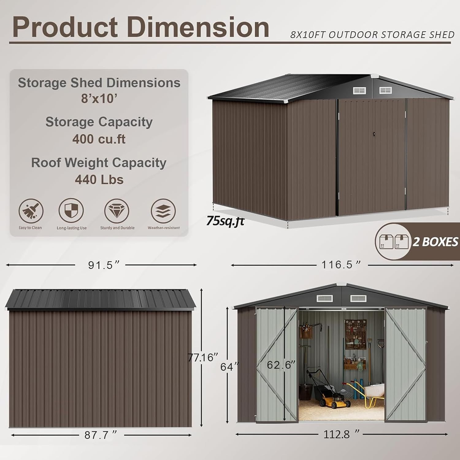 Utility Metal Shed, Steel Tool Shed with Air Vent and Lockable Door