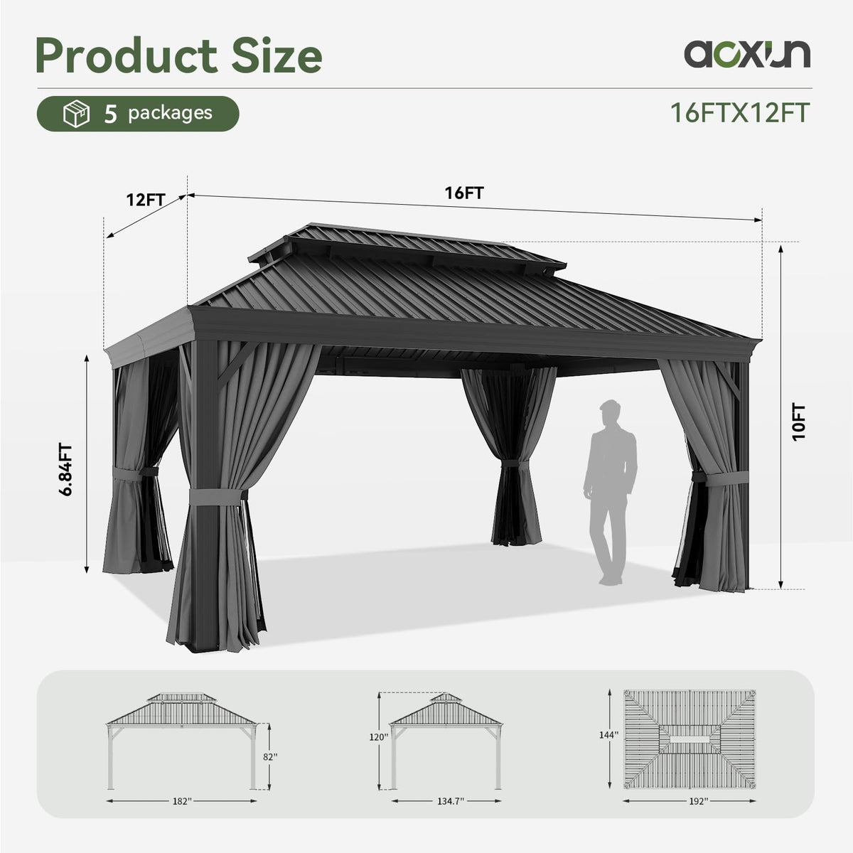 Aoxun 12' X 16'Hardtop Gazebo with Drainage System