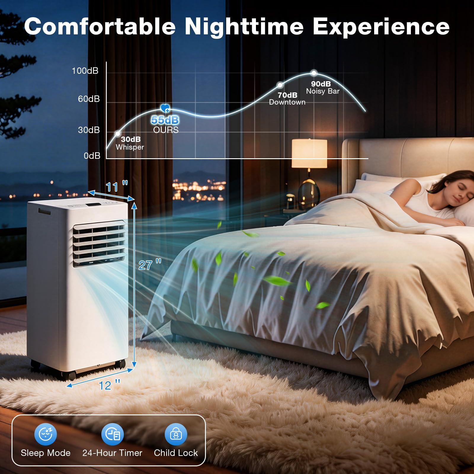 Aoxun 10000BTU Portable Air Conditioner with Heater, 5-in-1 Portable AC Unit with Cooling & Heating, Fan & Dehumidifier up to 450 sq.ft, 24H Timer, Remote Control and Window Kit Included, White